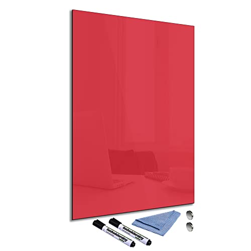 Glas-Magnettafel Rot 60x90 cm Whiteboard Wand Beschreibbar Magnetisch Pinnwand Küche Office mit Zubehör Wochenplaner Abwischbar Deko Memoboard Tafel