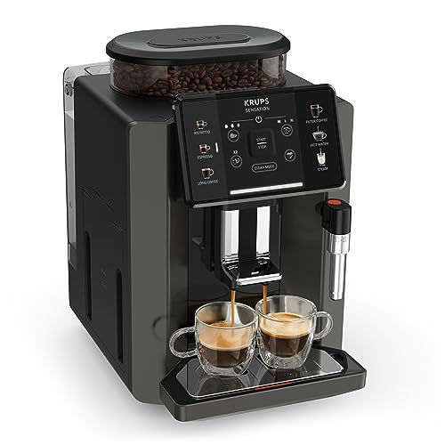 Krups EA9108 Sensation Kaffeevollautomat | Brühgruppe aus Metall | Sensor-Touch Bedienfeld | farbige Getränkesymbole | 5 Getränkespezialitäten auf Knopfdruck | Filterkaffee-Funktion | Schwarz