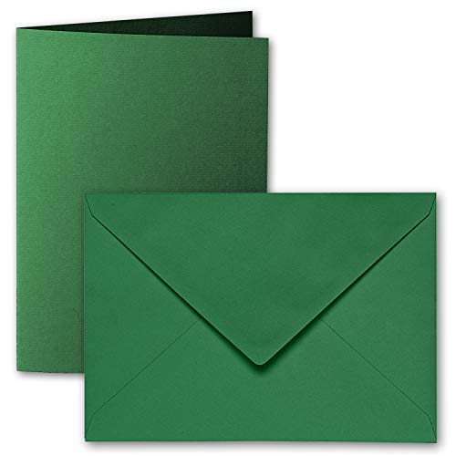 ARTOZ 25x DIN B6 Faltkarten-Set mit Umschlägen - Tannengrün (Grün) - 120 x 169 mm - gerippte Bastelkarten blanko mit Brief-Umschlägen - 220 g/m²