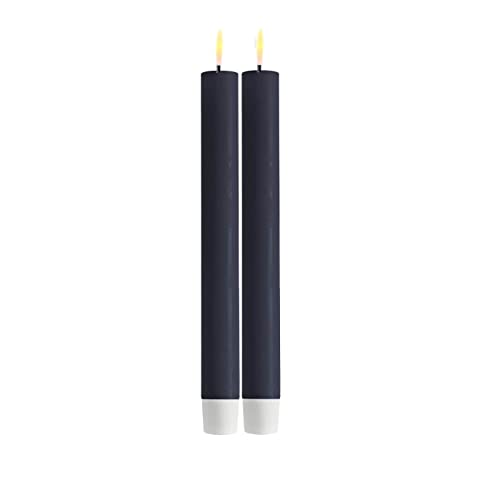 ReWu LED Stabkerze 2er Deluxe Homeart, Indoor LED-Stabkerze mit realistischer Flamme auf einem Echtwachsspiegel, warmweißes Licht - 24 cm (Royal Blau)