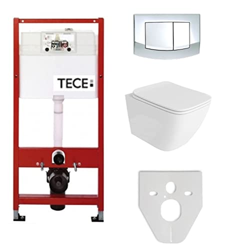 Tece Vorwandelement Base inkl. Drückerplatte chrom + Lavita Wand WC Lino ohne Spülrand + WC-Sitz mit Soft-Close-Absenkautomatik