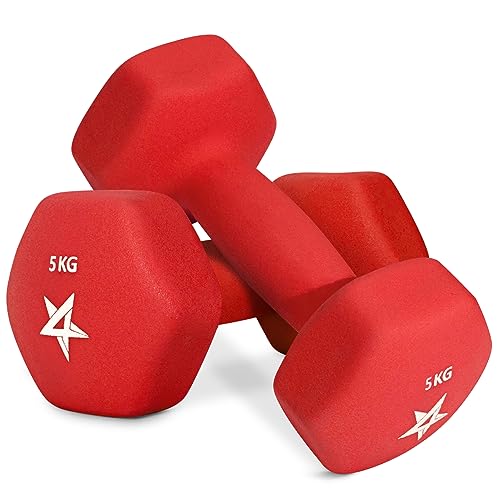 Yes4All Neoprene Dumbbell Pair 5KG Hand Weight Strength Training for Home Gym Fitness - 5KG Red