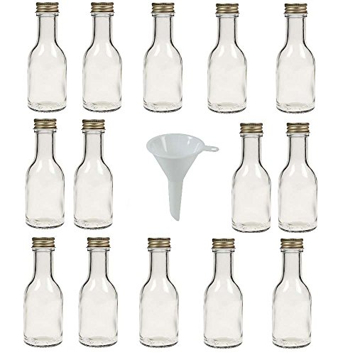 Viva-Haushaltswaren Gabriele Hesse e.K. 14 leere Glasflaschen mit Schraubverschluss 100 ml zum Selbstbefüllen inkl. einem weißem Einfülltrichter Ø 5 cm