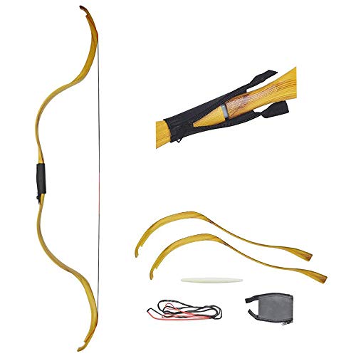 SHARROW Bogenschießen Traditioneller Recurve Bogen Takedown 20lbs Holzbogen Langbögen Bogen und Pfeil Set mit 3er Pfeilen für Jugendliche Erwachsene Anfänger Jagdübungsspiel (Bogen)