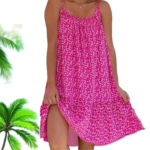 Pink Cami Bloom Dress, 2024 New Camibloom - Floral Printed Camisole Dress, Women's Summer Loose-fit Sleeveless Mini Dress, Camisole Dress for Women, Boho Vacation Party Beach Dress (Pink-B,4XL)