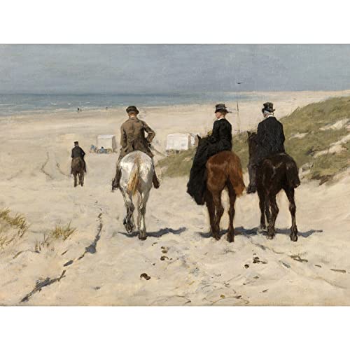 Anton Mauve Morning Ride Along Beach Horse Painting Large XL Wall Art Canvas Print Strand Pferd Gemälde Wand