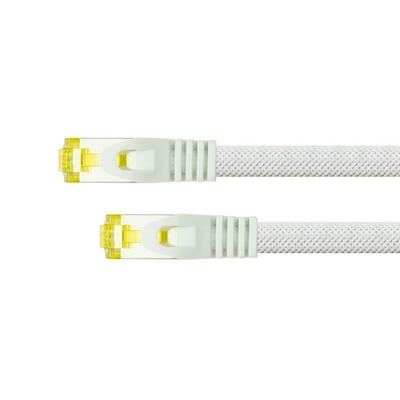 PYTHON RJ45 Ethernet LAN Patchkabel mit Cat. 7 Rohkabel, mit Rastnasenschutz RNS und Nylongeflecht, S/FTP, PiMF, halogenfrei, 500MHz, OFC, 10-Gigabit-fähig - weiß, 15m
