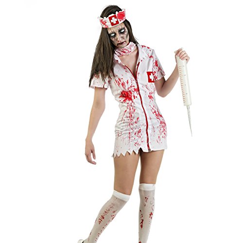 Elbenwald Zombie Kostüm Damen Horror Krankenschwester 3-teilig für Karneval Halloween - L