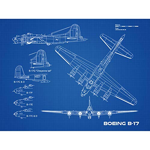 Boeing B-17 Flying Fortress Flugzeug-Blaudruck Plan Kunstdruck Leinwand Premium Wanddekoration Poster Wandbild