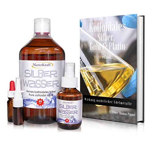 Kolloidales Silber 1000 ml / 25 ppm - 100 ml Silberwasser gratis in Sprühflasche - Pipettenflasche - Nasensprayflasche