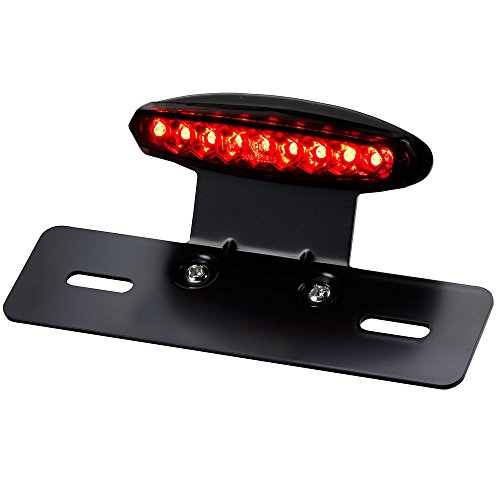 Motorrad Mini LED Rücklicht Xeno schwarz rot mit Träger + Kennzeichenbeleuchtung
