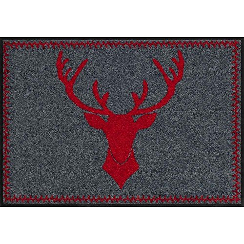 Salonloewe Fußmatte Hirschkopf rot Weihnachten oder als Einweihungsgeschenk für jede Haustür Fussmatte aussen + innen 50x75cm rot
