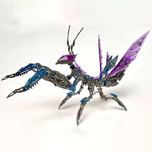 3D-Metallpuzzles für Erwachsene, Mantis-Modellbausatz, 1109 Teile, Puzzle-Modellbausatz, Insektenserie, Edelstahl, mechanisches Insektentier-Spielzeugmodell, für Erwachsene und Jugendliche Purple