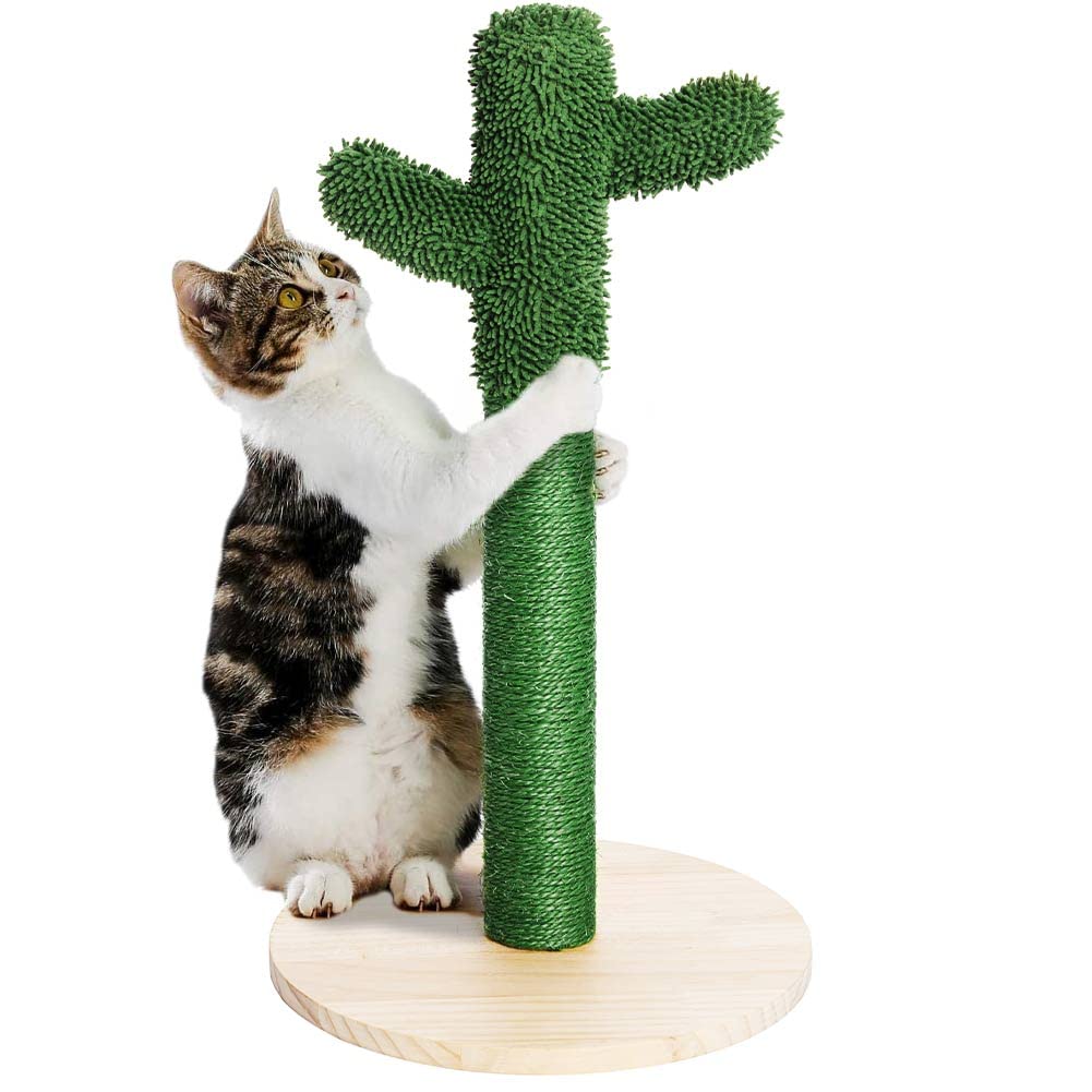 BAKAJI Kratzbaum Kaktus Baum Form Pflanze für Katzen Katzen Katzen Tiere Farbe Grün mit interaktiver Blume für Nägel Kratzfest Spielzeug stabil robust Seil aus Hanf