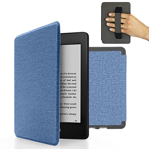 MyGadget Nylon Hülle für Amazon Kindle Paperwhite 2018 10. Generation - Handschlaufe & Schlaf Funktion magnetische Flip Case - Hellblau