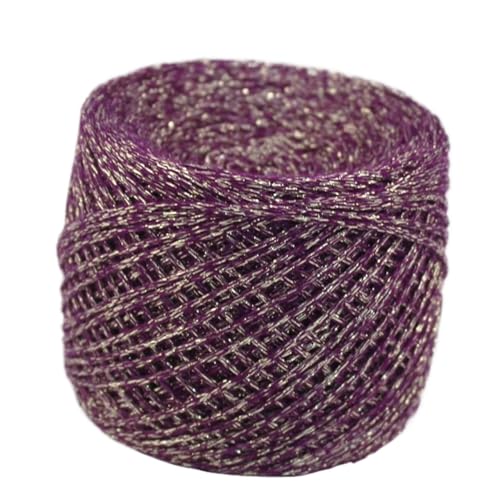 200 g Garn for Stricken, Häkeln, DIY-Garne, for Häkeln, metallische Baumwolle, metallisierter Faden, Handstricken (Color : Purple silver, Size : 200g)