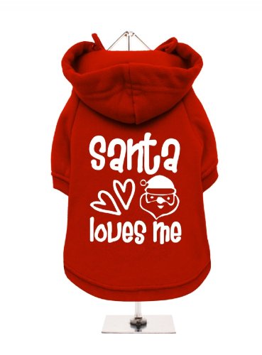 '"Christmas: Santa Loves Me" UrbanPup Hunde Sweatshirt (rot/weiß)