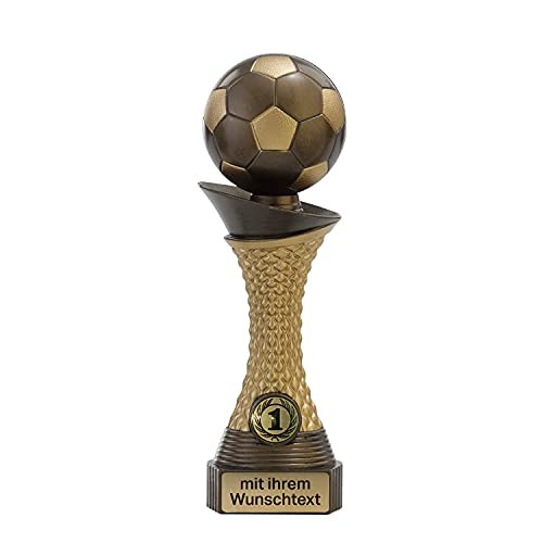 Deitert Fußball-Pokal in Bronze/Gold - Trophäe mit Wunschtext graviert und Sportemblem nach freier Auswahl - 27,5cm Sportpokal für Ihre Siegerehrung (C163)