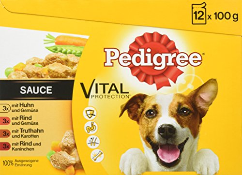 Pedigree Vital Protection / Hundefutter Multipack mit 4 Sorten Fleisch in Sauce / 48 x 100g