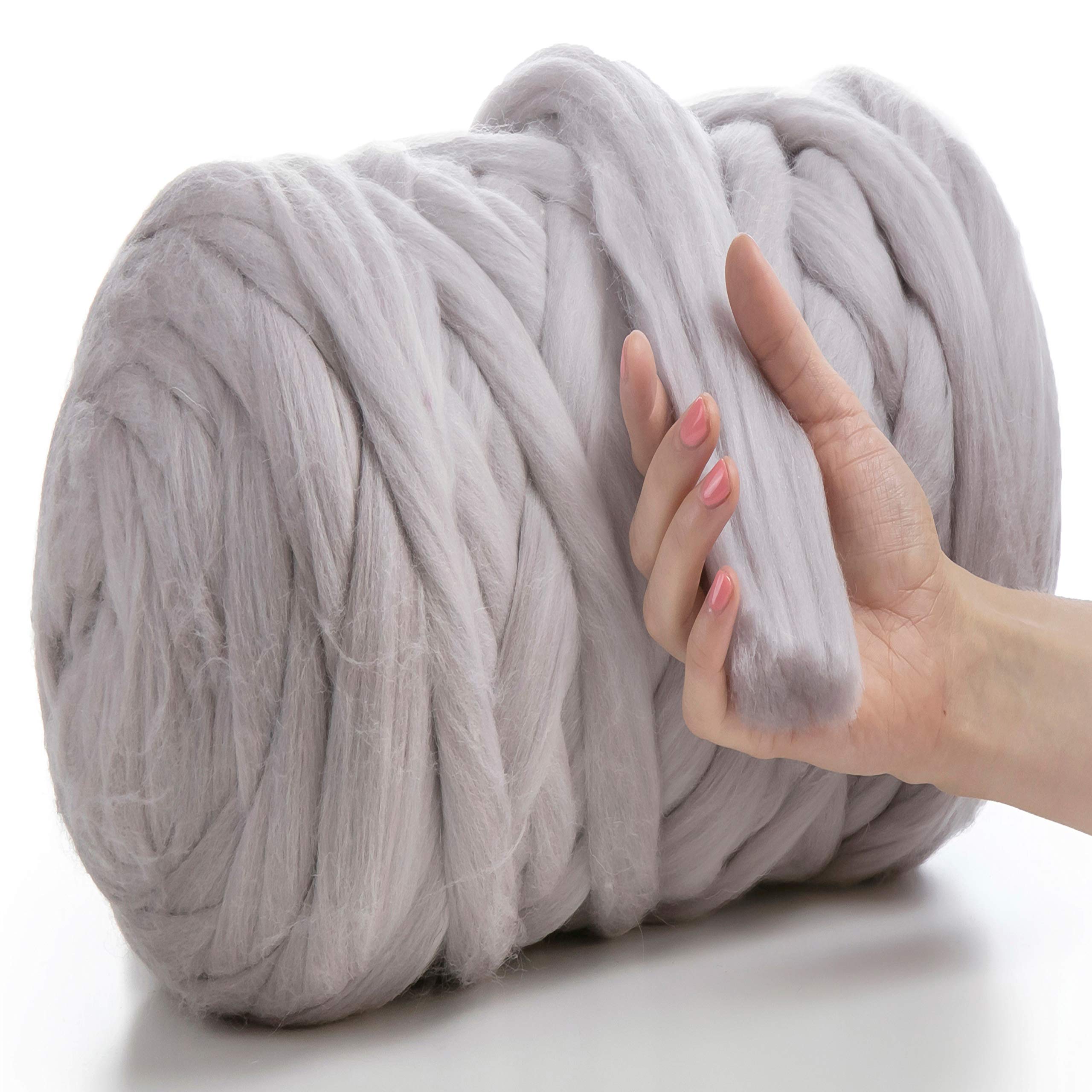 MeriWoolArt® 100% XXL Merino Wolle Garn 4-5 cm Dicke Wolle Garn, Filzwolle Trockenfilzen Nassfilzen, DIY Klobiges Wolle Garn Decke, Decke Baby Wolle, Arm Stricken Decke Garn Satingrau, 500g