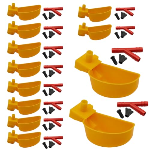 MODUODUO 12 Stück Wachtel-Wasserbecher Tauben-Automatik Vogeltränke für Käfig zum Aufhängen von Trinken Zucht Geflügel Trinkschalen, Gelb 1
