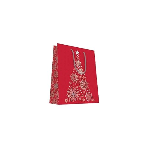 Geschenk-Tragetaschen matt rot Weihnachtsbaum silber mittel 18 + 10 x 23 cm, 20 Stück