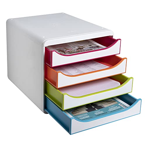 Exacompta - 310913D - BIG-BOX Black Office - 4 Schubladen für DIN A4+ - Außenmaße: Tiefe 34,70 x Breite 27,80 x Höhe 26,70 cm - Weiß/Arlequin/Weiß