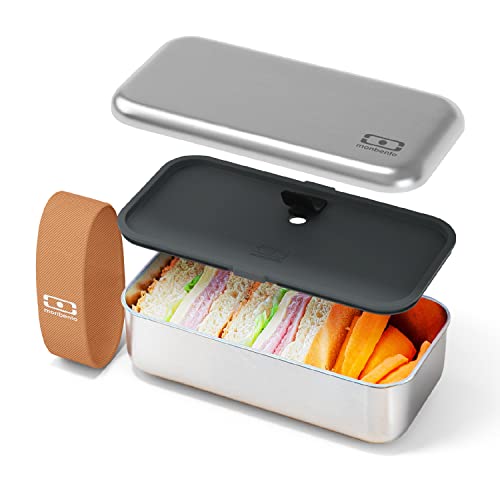 MONBENTO - Metall Brotdose MB Sense Canyon - Edelstahl Lunchbox mit Luftdichtem Deckel - Perfekt für Büro/Meal Prep/Schule - BPA Frei - Ofen/Mikrowellen/Gefrier/Spülmaschinenfest - Grau
