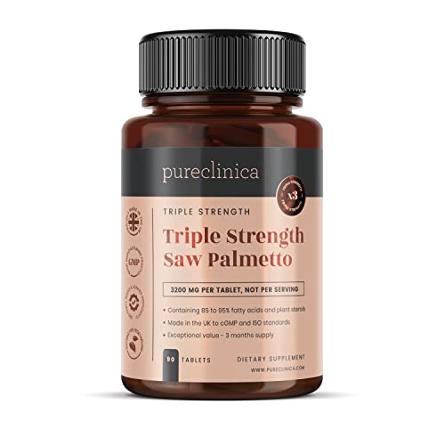 Pureclinica Hohe Potenz Sägepalme 3200mg x 90 Tablette - 3 monate zubehör Standardisiert zu enthalten 95% fettsäuren und 10 x stärker als normal tabletten
