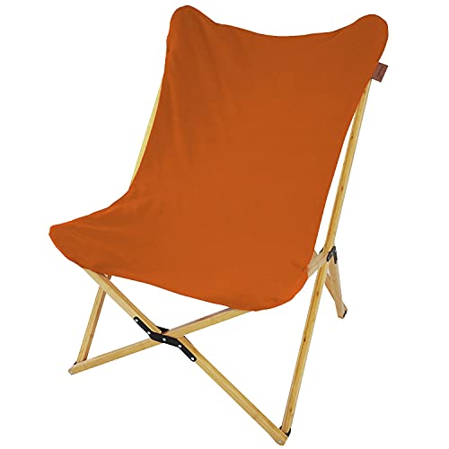 Skandika Liegestuhl Tofte aus Bambus und Baumwolle | XXL Schmetterling Sessel klappbar, 78 x 74 x 98 cm, max. 120 kg | Outdoor Campingstuhl, Klappstuhl für Garten, Balkon und Camping (orange)