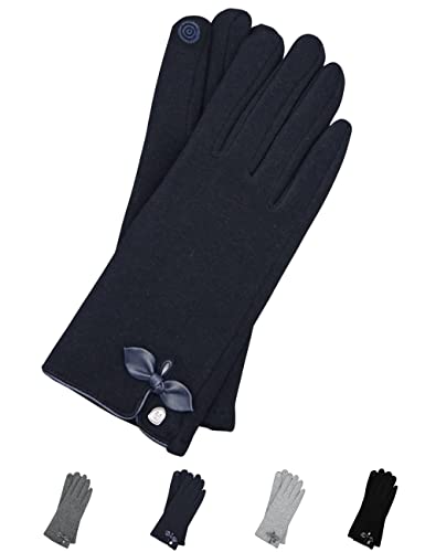 AKAROA ESTD 2019 Damen Handschuhe Liz, Touchscreen Handschuhe, extra weiches Teddyfutter, elastisches Jerseymaterial, 100% vegan, marineblau, M/L