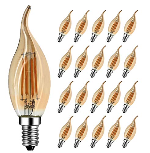 E14 Kerze LED Lampe für Kronleuchter, RANBOO, E14 Glühfaden Retrofit Classic, 4W ersetzt 40 Watt, 400 Lumen, 2700K Warmweiß, Retro Glühbirne Vintage Antike Glühbirne, Glas, nicht dimmbar, 20er Pack