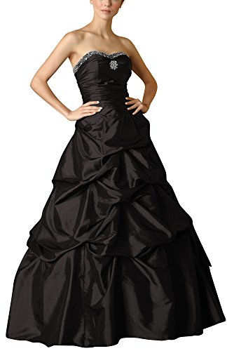 Romantic-Fashion Damen Ballkleid Abendkleid Brautkleid Lang Modell E468 A-Linie Perlen Pailletten DE Schwarz Größe 40