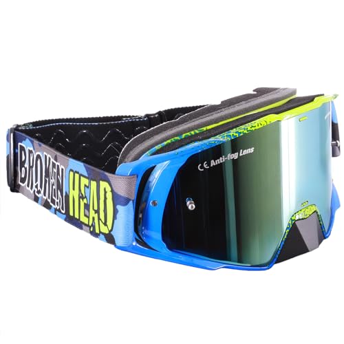 Broken Head Regulator MX Google Blau-Gelb mit verspiegeltem Glas - Motorrad-Brille Für Motocross, Enduro, Downhill, Offroad - Mit UV-Schutz