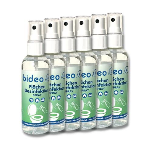 bideo® Desinfektionsspray 100ml - Reinigungsmittel für die schnelle Desinfektion von allen wasserbeständigen Oberflächen, Flächendesinfektionsmittel, Oberflächenreiniger (6, 100ml)