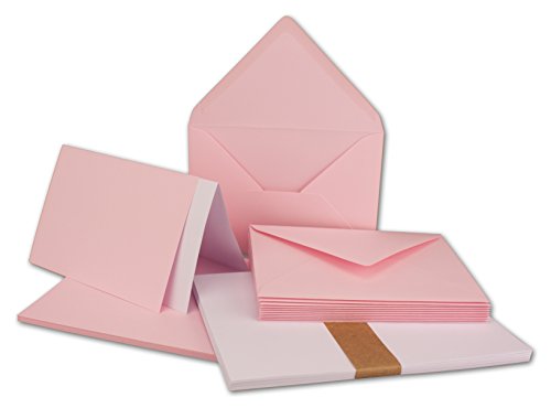 50x Faltkarten Set DIN A6/C6 mit Brief-Umschlägen in Rosa - inklusive Einleger - 14,8 x 10,5 cm - Premium Qualität - FarbenFroh