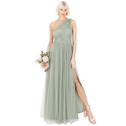 Anaya with Love Damen Womens Ladies Maxi One Cold Shoulder Dress with Slit Split Sleeveless Prom Wedding Guest Bridesmaid Ball Evening Gown Kleid, Forest Green, 42
