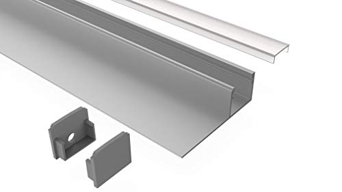 Tivendis Led Alu Profil 2 m TB4 mit Zubehör für Strip/Streifen bis 14 mm breit | Abdeckung satiniert milchig | Einbau Trockenbau Abschlussleiste Abschlussprofil Deckenleiste eloxiert