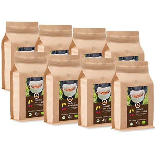 Kaffee Globetrotter - Colombia Excelso EP Finca la Lindura - Bio - 8 x 1000 g Fein Gemahlen - für Kaffee-Vollautomat, Kaffeemühle - Röstkaffee aus biologischem Anbau | Gastropack Sparpack
