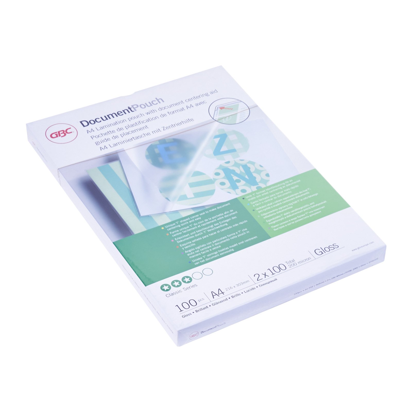 GBC® Laminiertasche Document™ Pouch, A4, 216 x 303 mm, 0,1 mm, transparent, glänzend (100 Stück), Sie erhalten 1 Packung á 100 Stück