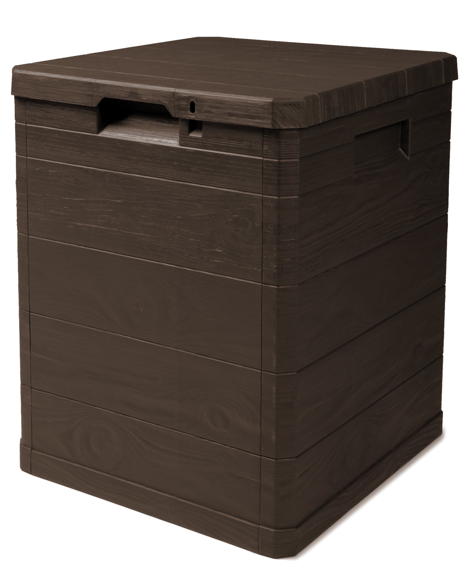 Ondis24 Aufbwahrungsbox Madera Mini Holz-Optik 90L abschließbar Truhe Kissenbox (Braun)