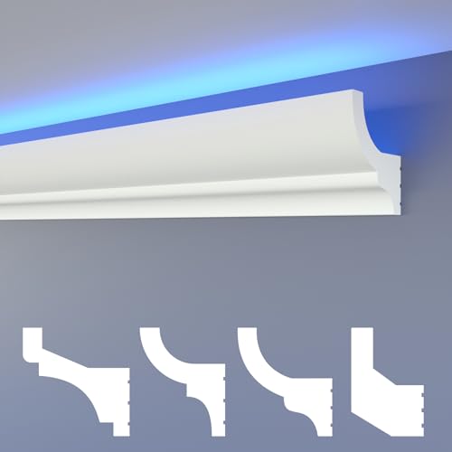 HEXIMO LED Stuckleisten klassisch, XPS Styropor indirekte Beleuchtung Wand- & Deckenleisten Deckenstuck Styroporleisten für Decken (20.4 Meter HLED 10)