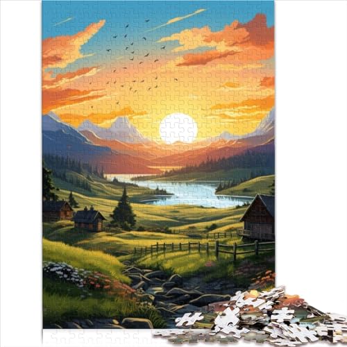 Puzzles für Kinder, Landschaft, Sonnenuntergang, 1000-teiliges Puzzle, Holzpuzzle, Zeitvertreib für Erwachsene ab 12 Jahren, Geschenk für Freunde, Familie, Größe (50x75 cm)