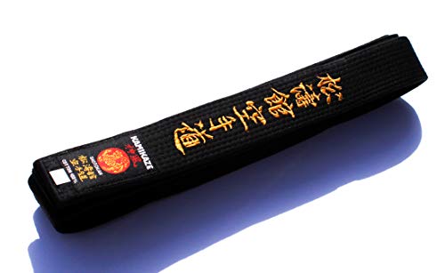 Kamikaze Karate-Gürtel 100% Baumwolle, bestickt mit Shotokan Karate Do (in Kanji japanisch), Schwarz, 6/310 cm