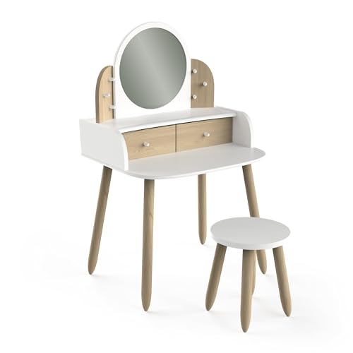 habeig Schminktisch #6538 Kinderschminktisch Kindertisch mit Hocker Spiegel Holz, 94 x 58 x 49 cm