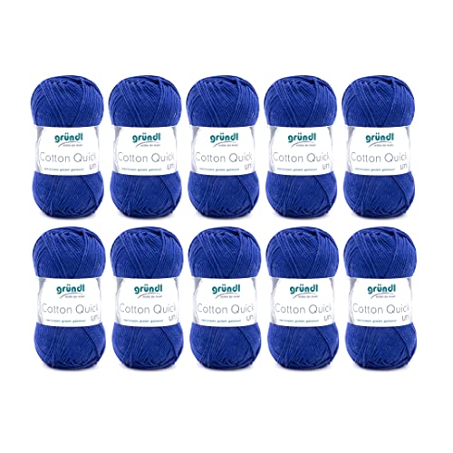 Gründl Cotton Quick Uni, Vorteilspack 10 Knäuel, Marineblau Handstrickgarn, Baumwolle, 29 x 12 x 7 cm