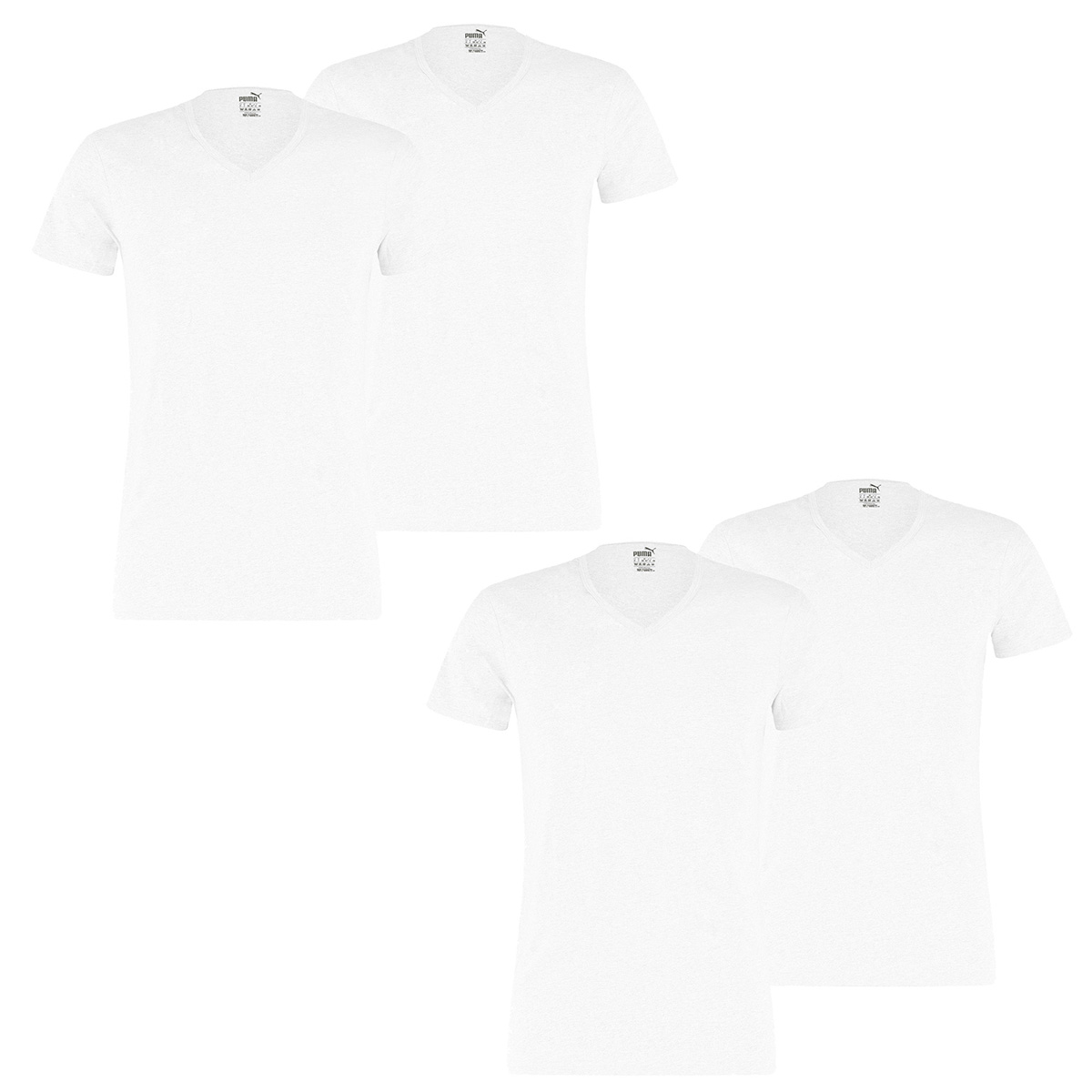 Puma V-Neck Herren T-Shirt Unterhemd Basic 10 er Pack, Weiß (White 300), Größe S