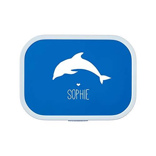 4you Design Personalisierte Brotdose Delfin | Mepal Campus + Bento Box & Snack-Gabel - Schule - Kindergarten - Snackbox - 6 Farben (Blau)