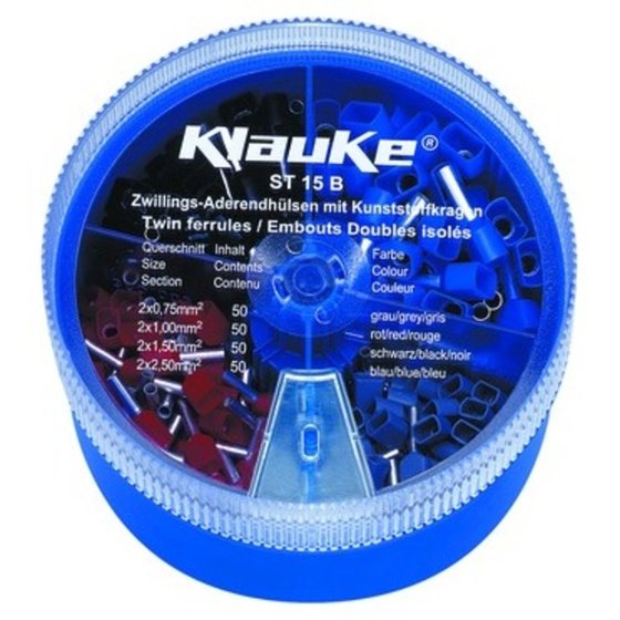 Klauke ST15B Zwillings-Aderendhülsen-Sortiment 0.75 mm² 2.50 mm² Grau, Rot, Schwarz, Blau 200 Teile