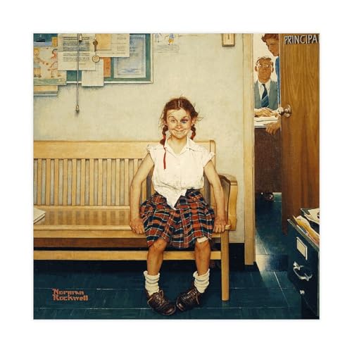 FrySky Poster "Norman Rockwell Girl with Black Eye" (1) auf Leinwand, Poster, Wandkunst, Dekordruck, Bild, Gemälde für Wohnzimmer, Schlafzimmer, Dekoration, ungerahmt, 50 x 50 cm